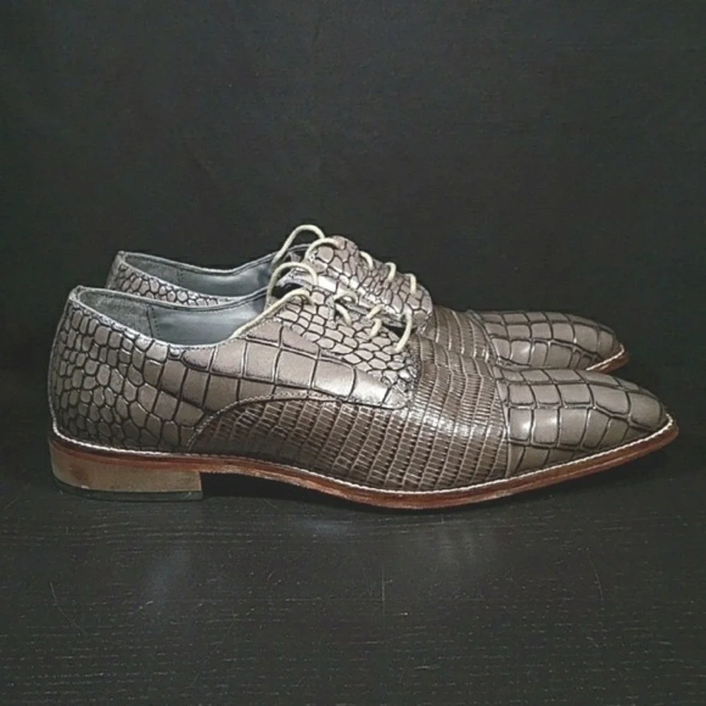 Stacy Adams‎ Mens Grey Crocodile Print Leather Derby Shoes Size 12M